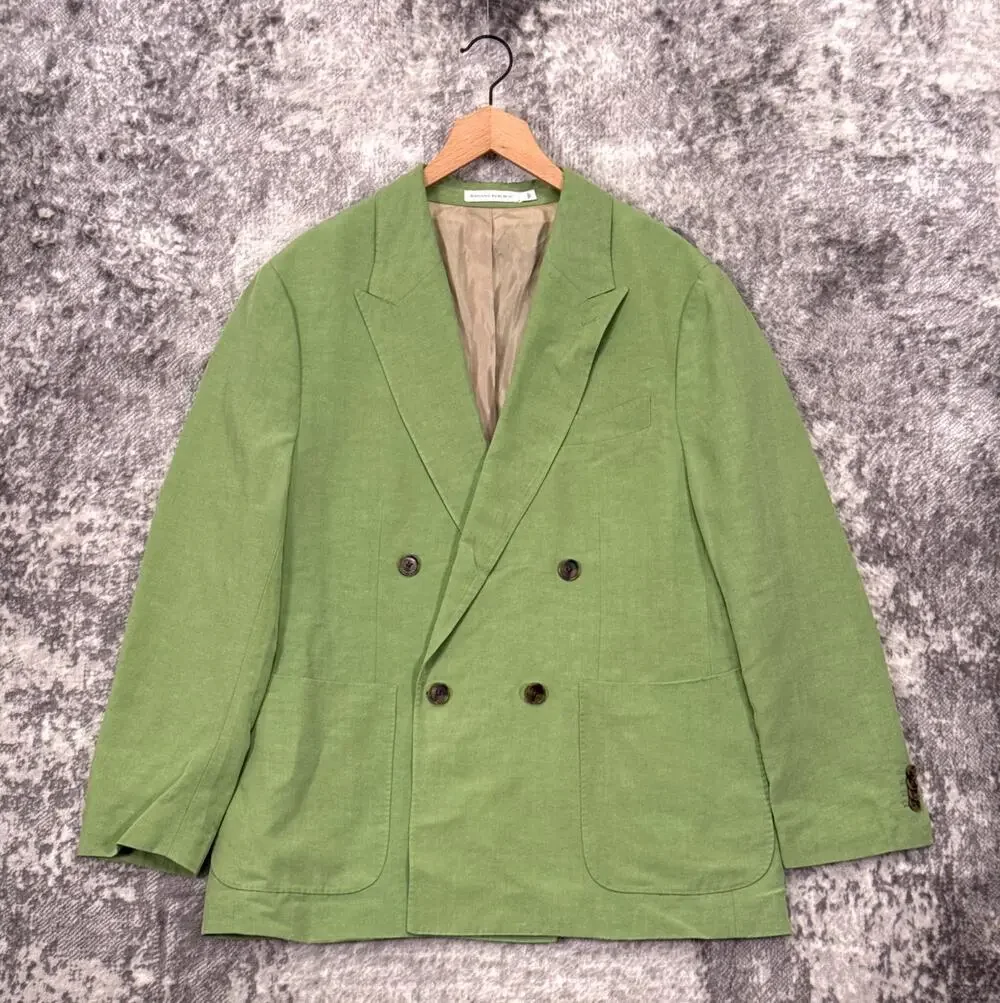 Banana Republic Tencel Linen Double Breasted Blazer Jacket 42 Short Mens Green
